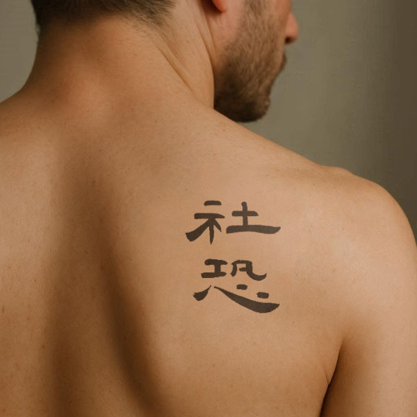 Chinese tattoo placement example of Socially Awkward on back